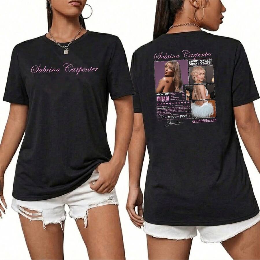 Sabrina Capinter Basic T-Shirt Men's Women's Unisex 100% Cotton Fabric Fashion Streetwear Launch Immediate Shipping - 黑色 - 查看 1