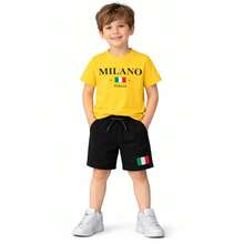 Conjunto Infantil Masculino Milano Bandeira Camiseta e short em Algodão - Amarelo - Visão 2