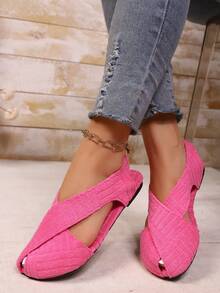 Giày sandal đế bằng nữ mới, kiểu dáng thường ngày, thoải mái, nhẹ nhàng, thích hợp cho hoạt động ngoài trời. Có các màu đen, nâu, xanh lá cây và cam. - Màu Hồng Tươi - Xem 3