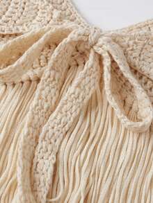 Women Tank Tops Halter Neck Sleeveless Open Back Tassel Hem Summer Crochet Crop Vest For Vacation Beach ,Summer Tops For Women - Màu Khaki - Xem 7