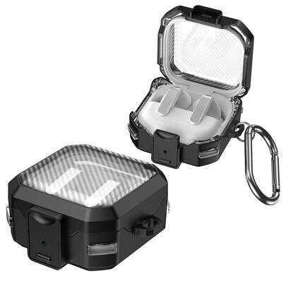 Locking The New Model Is A Protective Case For Galaxy Buds 4 That Offers Anti-Drop Protection. It Features A Transparent Cover With Carbon Fiber Texture And A Battle Armor Lock For Buds 4 Pro Wireless Headphones. It Has A Simple, Sporty And Fashionable Style With A Climbing Hook To Prevent Loss And Is A Portable Wireless Headphones Case.