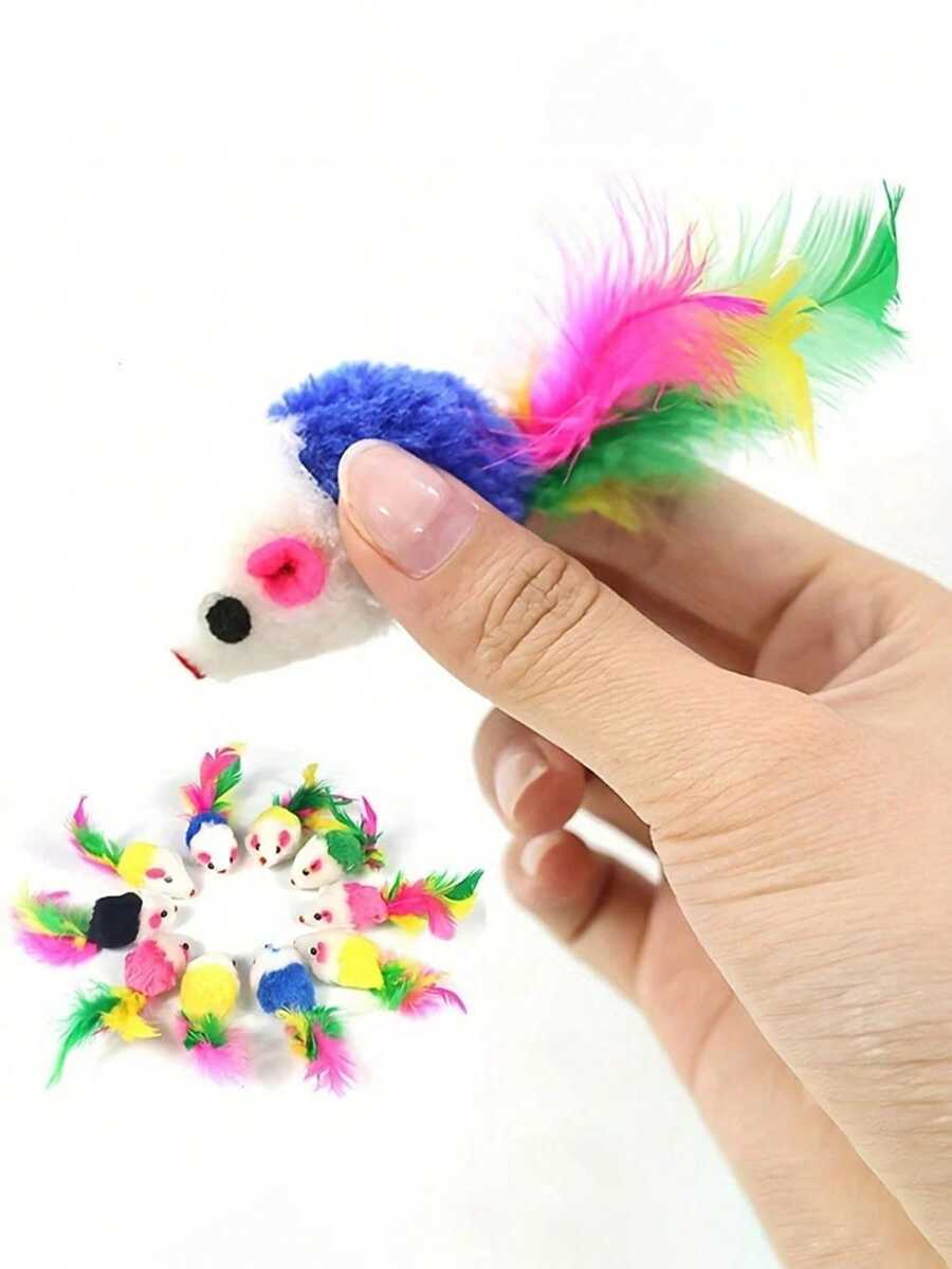 5pcs/10pcs/15pcs/20pcs Colorful Feather Sound Mouse Toys Set, Fun Interactive Rolling Ball & Mouse Toys To Keep Your Cat Entertained (Random Color) - Multicolor - View 1