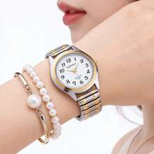 XAPWV Minimalist Versatile Round Quartz Couple Watch, Elastic Strap, Arabic Numeral Dial, Suitable For Daily Commute And Gift Giving - Multicolor - View 9