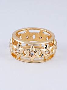 1Pc Gold Ring For Women, Dainty Star Heart Hand CZ Stackable Rings, Chunky Adjustable Statement Rings For Party Daily Jewelry Gift - Yellow Gold - View 15