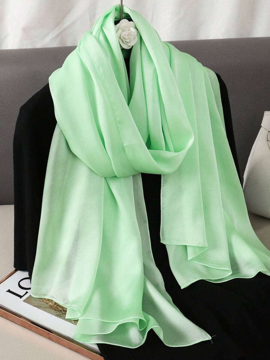 1pc Women's Solid Color New Silk Satin Scarf, Suitable For Wedding, Shawl, Beach Headwrap,Holiday,Accessories,Travel Essential - Mint Green - View 1