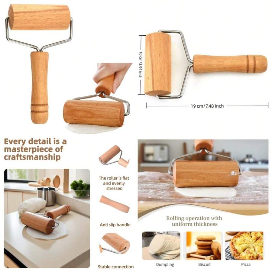 Adjustable Thickness Stainless Steel Beechwood Rolling Pin For Dumplings Pasta Pizza Ergonomic Kitchen Tool Dishwasher Rustproof - 1 - Xem 1