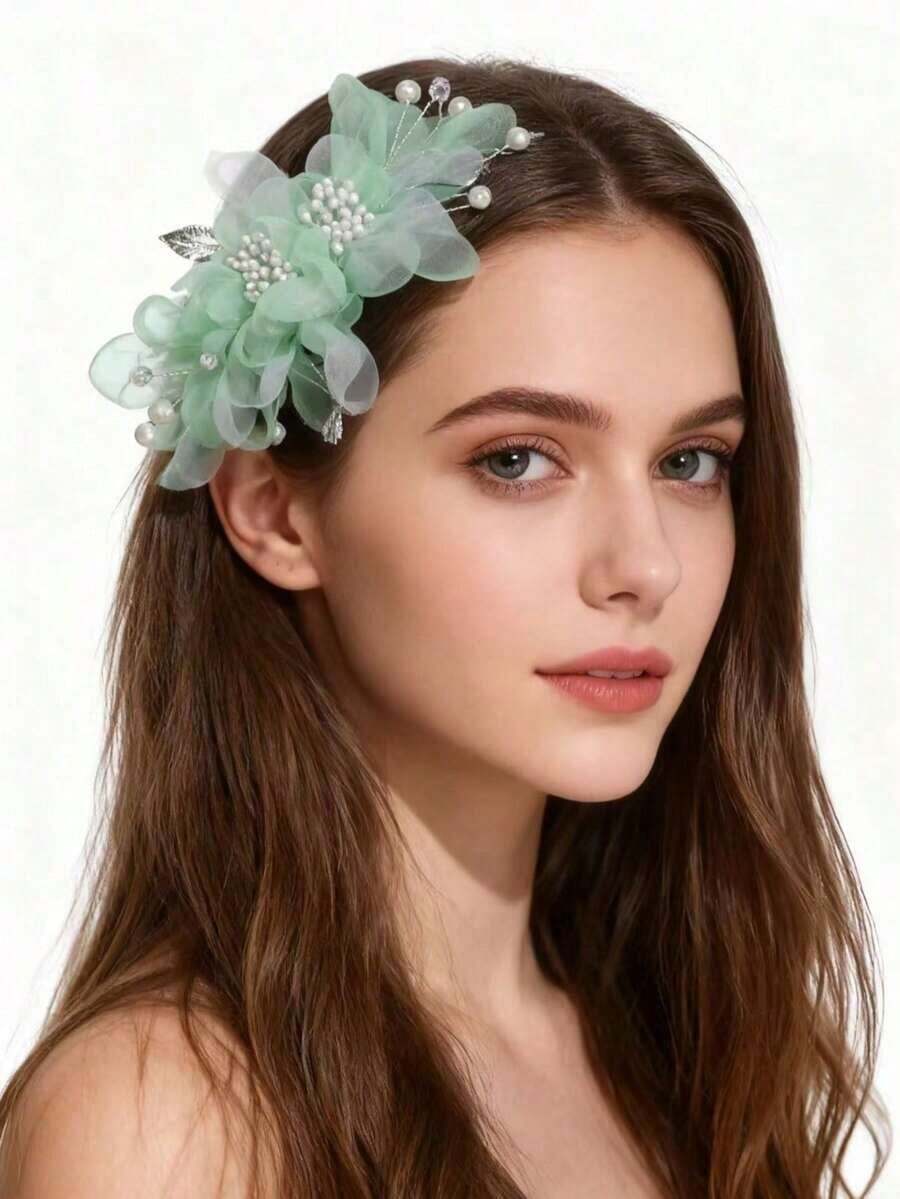 1pc Handmade Vintage Peach Blossom Floral Hair Clip, Elegant Hairpiece For Summer, Photography, Performance, Hanfu Costume,Wedding Hair Accessories - 89921 紫色 - 查看 1
