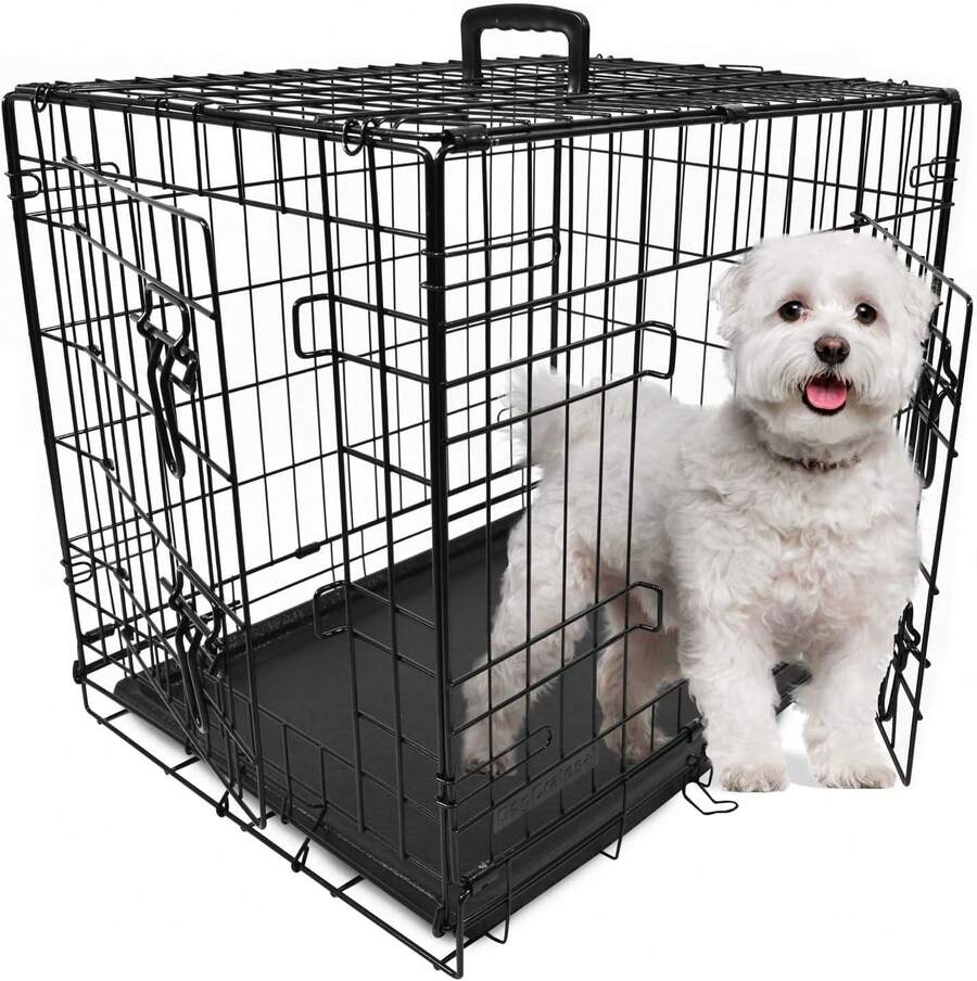 2026-Exclusive  NEW:+ Large Foldable Dog Crate With 2, Non-Chew Metal, Removable Tray,-Inch Black - Crate Only - View 1