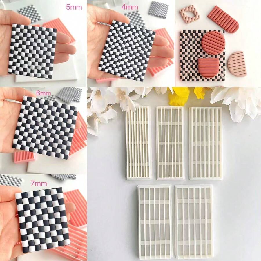 Checkerboard Pattern Line Series Soft Clay Jewelry Making Molds, Used For Making Checkerboard Earring Molds, Line-Shaped Polymer Clay Cutting Tools, Creative Jewelry DIY Earrings 3D Embossing Cutting Mold - White - View 1