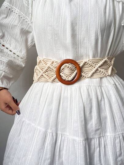 1条女士波西米亚风编织腰带，春夏新款，百搭连衣裙配饰，日常休闲腰带