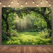 A Magical Forest Path Backdrop - Filled With Mysterious Natural Scenery, Green Plants, And Sunlit Tree Crowns, 70.8"X90.6" Durable Polyester Outdoor Fabric, Suitable For Fairy Tale Weddings, Garden Scene Backgrounds, Halloween Decorations, And Photo Backdrops - 尺寸 - 查看 2