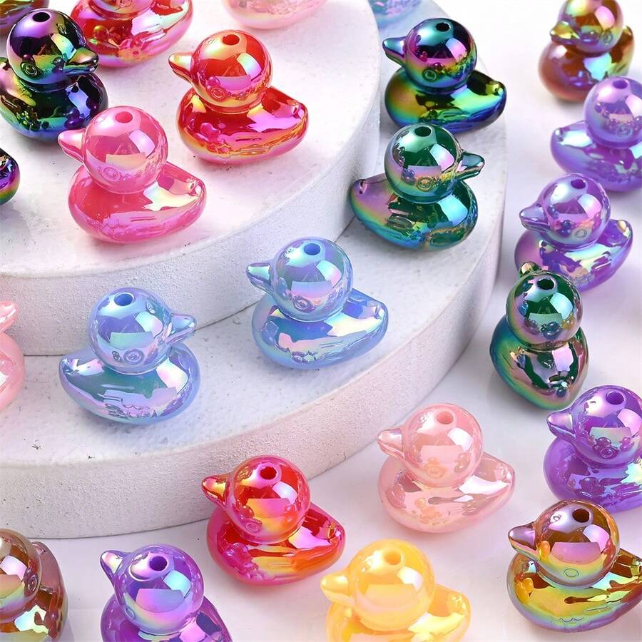 5/10 piezas Cuentas de pato iridiscente 3D, cuentas sueltas de animales de colores aurora para bolígrafos con cuentas, joyería DIY, accesorios para llaveros y pulseras - colores mezclados - Ver 1