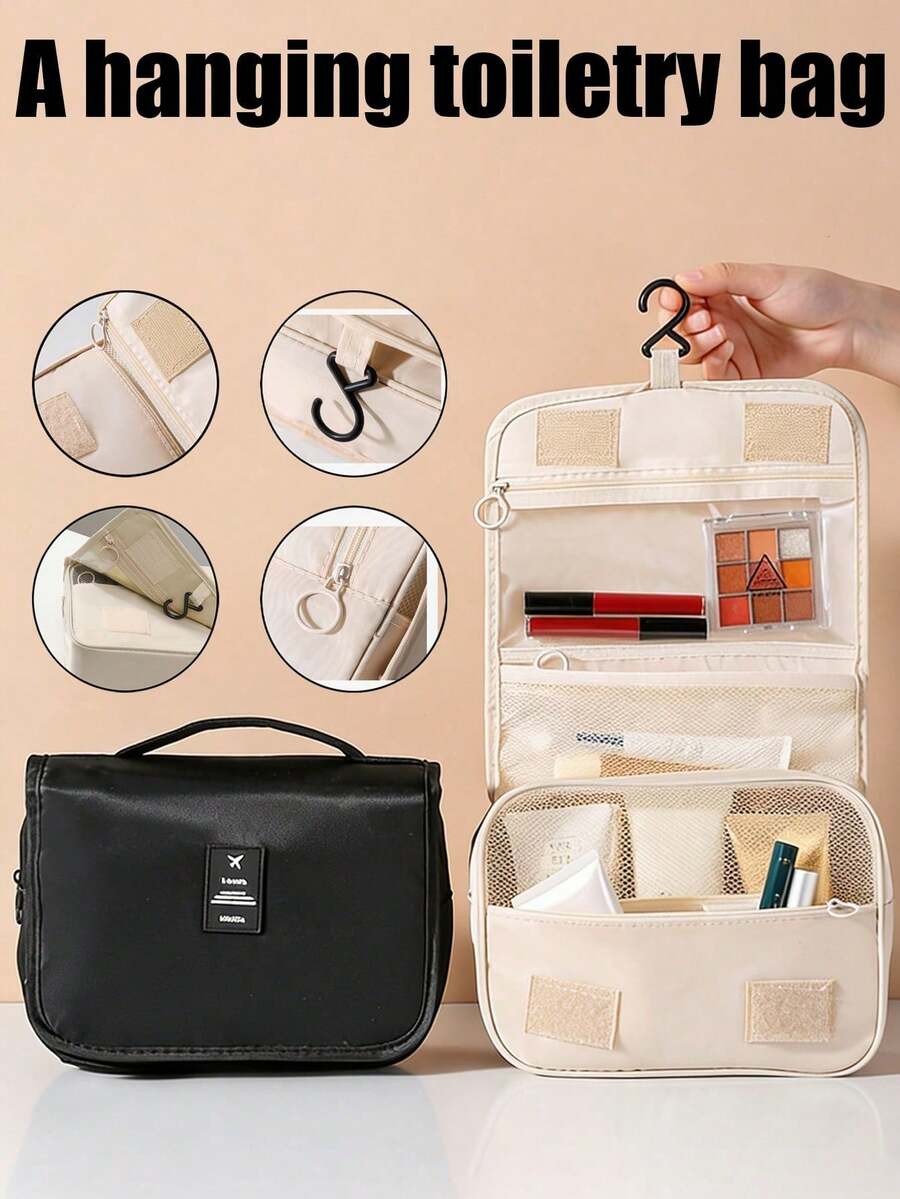 1 pieza Bolsa de maquillaje portátil multifuncional para viajes, bolsa de almacenamiento de cosméticos de varias capas, organizador colgante impermeable de artículos de tocador, bolso de gran capacidad, adecuado para artículos de tocador, bolígrafos, pinceles de sombra de ojos, toallas sanitarias, lápiz labial, lápices de maquillaje, brillo de labios, cuidado de la piel, electrónicos, gran regalo para madres, amigos, maestros, regalo perfecto para vacaciones - Multicolor - Ver 1