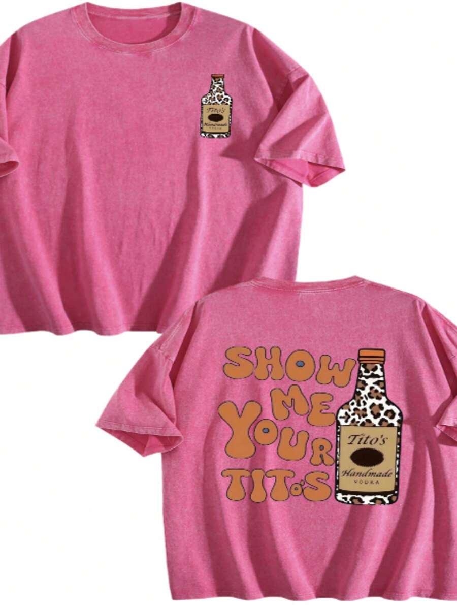 Vintage Vintage Style, Tito's Vodka Enthusiast, Leopard Print Elements, SHOW ME YOU TITOS Humorous Text Memes, Washed Double-Sided Printed Vintage T-Shirt..…. Retro Loose T-Shirt, Men's Casual Style T-Shirt, Machine Washable And Washable Old T-Shirt; Cool Design Pattern T-Shirt, Durable And Comfortable Fabric, Street Fashion Sense, A Must-Have For Street Style Enthusiasts, Top-Level Sportswear, Suitable For Daily Commuting, Dating, Leisure Matching, Suitable For Holiday Gift Giving, The First Choice For Gift Giving. HHMR - 玫紅色 - 查看 1