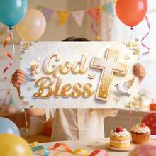 First Holy Communion God Bless Faith Hope Love Photo Prop Hanging Banner, Suitable For Catholic Christian Religious Communion And Baptism Ceremony - Holy Communion - View 2