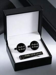 Bộ khuy măng sét và kẹp cà vạt được thiết kế riêng, in tên, dành cho phù rể/chú rể (bao gồm hai khuy măng sét tròn và một kẹp cà vạt), phù hợp với trang phục cưới của nam giới. - Kiểu A - Xem 10