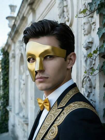 Bộ 2 món mặt nạ nửa mặt màu vàng kim + cà vạt dành cho nam, phụ kiện trang phục hóa trang, mặt nạ nửa mặt kèm cà vạt, mặt nạ kiểu Venice cho Halloween, bộ trang phục phù rể đám cưới, chế tác tinh xảo cho dạ hội hóa trang và đám cưới, phụ kiện tiệc tùng thanh lịch.