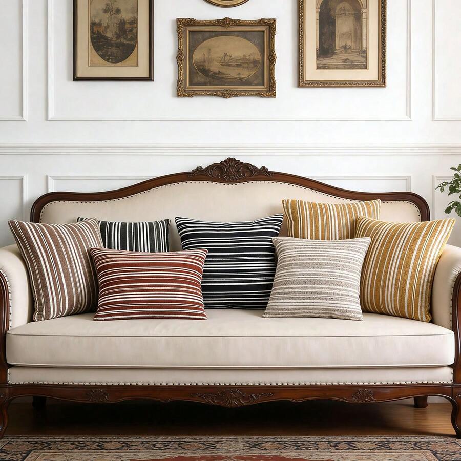 1pc Bohemian Style Striped Throw Pillow Cover, Woven Texture Fabric, Hidden Zipper Design, Size 16*16/18x18/20x20 Inches, Suitable For Living Room, Bedroom, Sofa, Bed Decor, Creating Neutral Modern Farmhouse Style, All Season, Pillow Insert Not Included - Multicolor - View 1