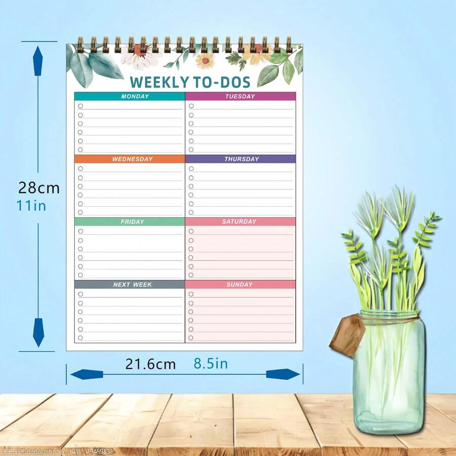 Bloco de Notas Planejador Semanal A4, Registro de Autocontrole Diário em Inglês, Caderno de Memorandos, Ferramenta de Autocontrole - A4 01 - Visão 1