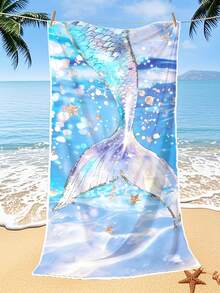 Toalla con estampado de cola de sirena de fibra ultrafina de 250 g/m², azul-púrpura con ribete dorado, de 70*140 cm para nadar/baño, toalla de playa de secado rápido, manta de playa extra grande, chal, cojín de 1 pieza o toalla de baño/playa de 90*180 cm 1 pieza - Multicolor - Ver 8