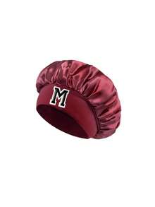 1PC Satin Sleep Bonnet With 26 Customizable Letters, Adjustable Wide Elastic Band, Gentle On Hair, Reduces Friction & Prevents Damage, Fits Curly And Straight Hair - Wine Red - View 8