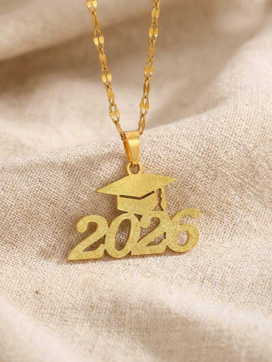 1pc Classic Fashion Stainless Steel Graduation Hat 2026 Decorative Pendant Necklace Graduation Season Fashion Jewelry Accessories Souvenir Teen Jewelry Accessories - Multicolor - View 1