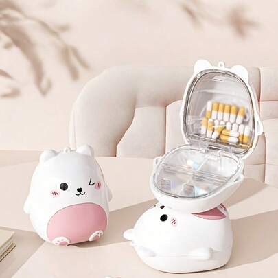 Hộp đựng thuốc hình gấu di động, hộp thuốc kín đáo thiết kế hình gấu dễ thương, dung tích lớn, đựng thuốc hàng ngày, vật dụng cần thiết cho gia đình và du lịch.