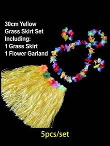 5pcs/Set Hawaiian Grass Skirt, Tropical Hawaiian Grass Skirt, Hawaiian Grass Skirt Dress, Summer Beach Vacation Dress, Hawaiian Party Gift, Party Decor, Grass Skirt, Grass Skirt Dance Performance, With Flower Wreath, Grass Skirt, Hawaiian Party Supplies, Tropical Beach Party - Multicolor - View 5