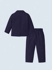 BOARNSEORL Bộ vest lịch lãm 2 món cho bé trai, gồm áo blazer kèm nơ và quần tây, thời trang và trang nhã, thích hợp cho các lễ hội, đám cưới, lễ rửa tội, sinh nhật. - Màu xanh hải quân - Xem 6