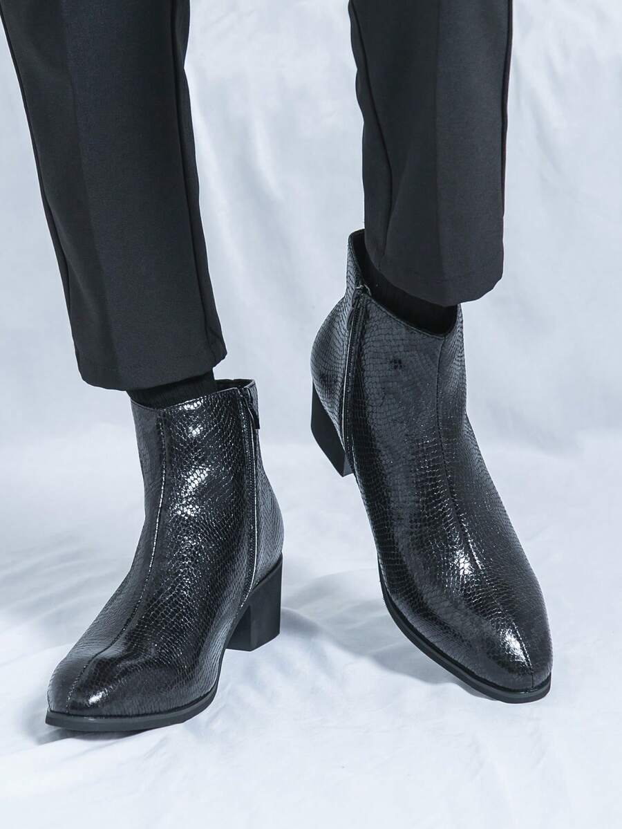 Men's Pointed Toe Dress Shoes, Fashionable Casual High-Top Men's Boots, Ankle Boots - Black - View 1