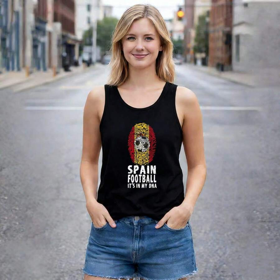 Spain Football It's In My DNA Fingerprint Soccer Ball Tank Top Women's Tank Top Racerback High Neck Sleeveless Soft Stretch Breathable Moisture-Wicking Solid Striped Graphic Print American Flag USA 250th Anniversary Patriotic Soccer Mom World Cup Football Fan Jersey Team Spirit Game Day Outfit Loose Fit Slim Fit S-3XL Spring Summer Fall Winter Layering Essential Dressy Casual Sporty Athletic Yoga Gym Workout Mom Life Mother's Day Gift Birthday Present Anniversary Family Matching Couple Streetwear Daily Wear Office Weekend Vacation Travel Beach Pool Party Essential - 黑色 - 查看 1
