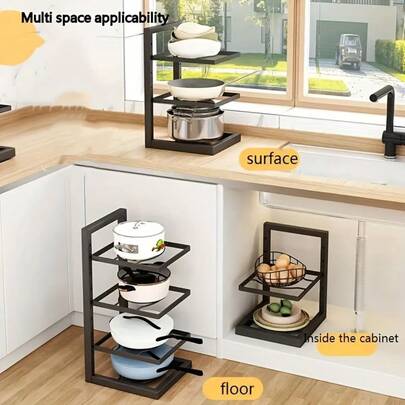 1个水槽下收纳架，多层落地式储物架，可调节高度厨房锅架