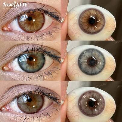 FRESH LADY FreshLady 1 Pair 14.5mm Lenses, Yearly Wear, Covers Brown, Hazel, And Gray, All-Day Comfort Colored Contacts For Daily & Special Events.