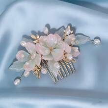 Lược cài tóc hoa ngọc trai thủ công cổ điển thanh lịch, phụ kiện đội đầu cô dâu trong đám cưới. - Hồng - Xem 6