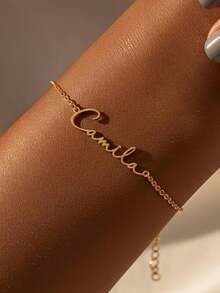 1pc [Customized] Custom Laser Cut Name Bracelet, 304 Stainless Steel Name Bracelet, Exquisite Simple Pop Bracelet Accessories Jewelry Gift, Personalized Jewelry, Suitable For Daily Holiday Party Birthday Gift Accessories Bracelet, Mother's Day Gift, Easter Gift, Birthday, Anniversary Gift For Her - Multicolor - View 7