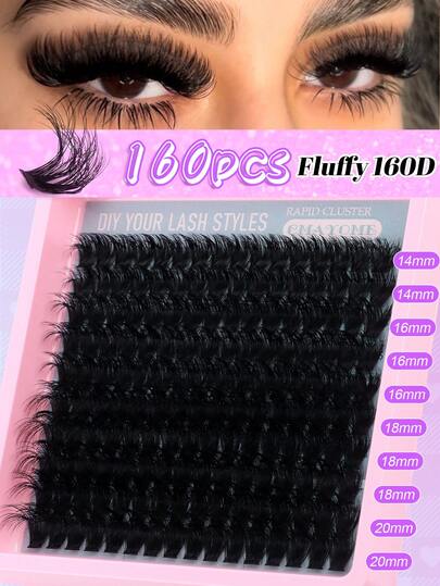 200/180/160 Stück 8D Luxus Flauschige DIY Cluster Wimpern - 14-20mm gemischte Länge Wimpernverlängerung, 0,07mm Russisch D Curl wiederverwendbare Falsche Wimpern, geeignet für Anfänger, Bühnenmakeup, einfach zu verwenden, tragbar - 10 Reihen (60D/80D/100D/120D/160D) Wimperncluster, einzelne Falsche Wimpern