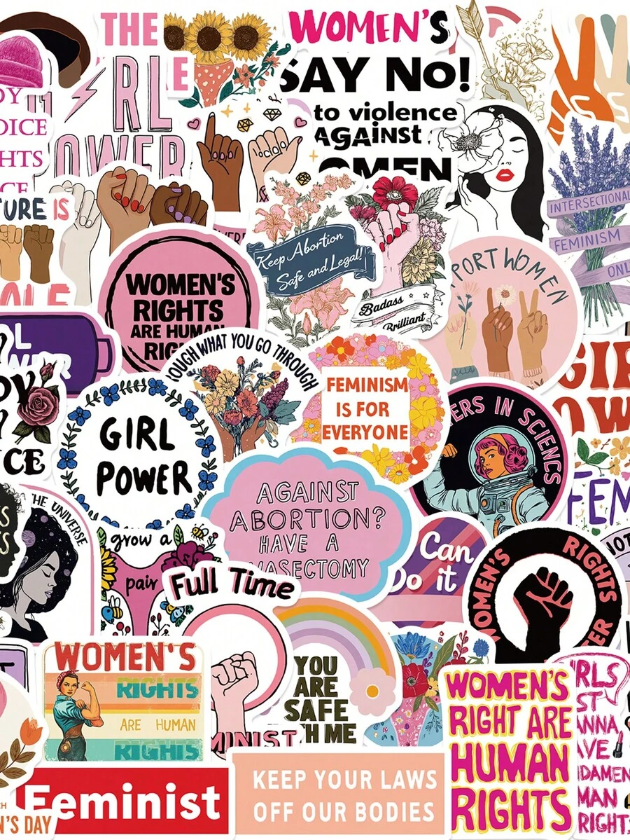 50张女权主义贴纸，可用于冰箱、手机、吉他、摩托车、行李箱等，卡通图案。 - 1 Set - 查看 1