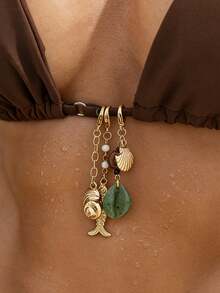 Bộ 1/2/3 món trang sức đeo người phong cách Bohemian bãi biển với họa tiết sao biển, vỏ sò, ngọc trai và tua rua, phụ kiện bikini gợi cảm, dây đeo ngực/trang sức cơ thể đa năng, trang sức cơ thể nữ phong cách thường ngày đi biển, bộ trang sức quyến rũ cho kỳ nghỉ biển. - Vàng - Xem 8