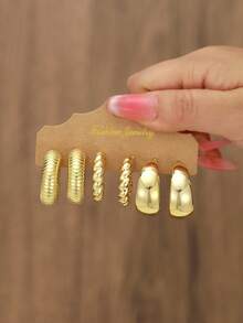 Bộ 3 đôi/9 đôi khuyên tai khoen vàng dày dặn thời trang, khuyên tai nữ không gây dị ứng và làm từ chất liệu nhựa, rất thích hợp để đeo hàng ngày. - Vàng - Xem 3
