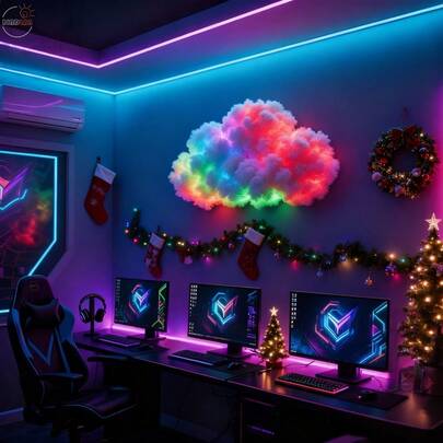 RGB 3D Thundercloud Lamp - Can Be Customized In Shape. Cloud Lamp. USB Plug-In. Simple And Free Installation. Suitable For Creating Cool And Fantastic Atmosphere In Game Rooms, Hotels, Bedrooms, Garages And Other Scenes, As Well As For Various Festival Decorations. Sync With Music Rhythm. Dynamic Color-Changing Wall Lamp. Night Light. Colorful Ceiling Lamp.