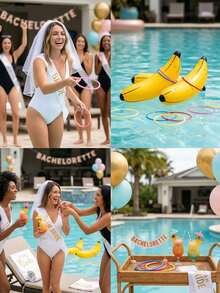 8pcs - Inflatable Banana Toss Game Set, Suitable For Swimming Pool, Bachelor Party, Bridal Shower, Engagement Party, Lingerie Party, Summer Pool Floats, Pool Party And Hawaiian Theme Party Decor (2pcs 26-Inch Bananas And 8pcs Toss Rings) - 香蕉 - 查看 7