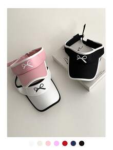 Sweet Bow Embroidery Open-Top Sun Hat, Women Summer UV Protection Baseball Visor Cap - Silicone Bow - View 4