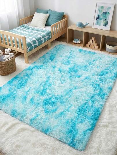 1pc Blue Ombre Fluffy Decorative Floor Mat, Cute Gaming Rug, Bedroom Decor, Small Carpet, Home Decor, Outdoor Rug, Washable Carpet, Graduation Gift
