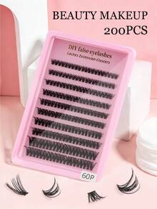 200pcs D-Curl Fluffy Faux Eyelashes, 8-16mm Mixed Length, 60pcs Cluster Lashes, Ideal Gift For Beginners, Novices, Beauty Lovers - D - View 5