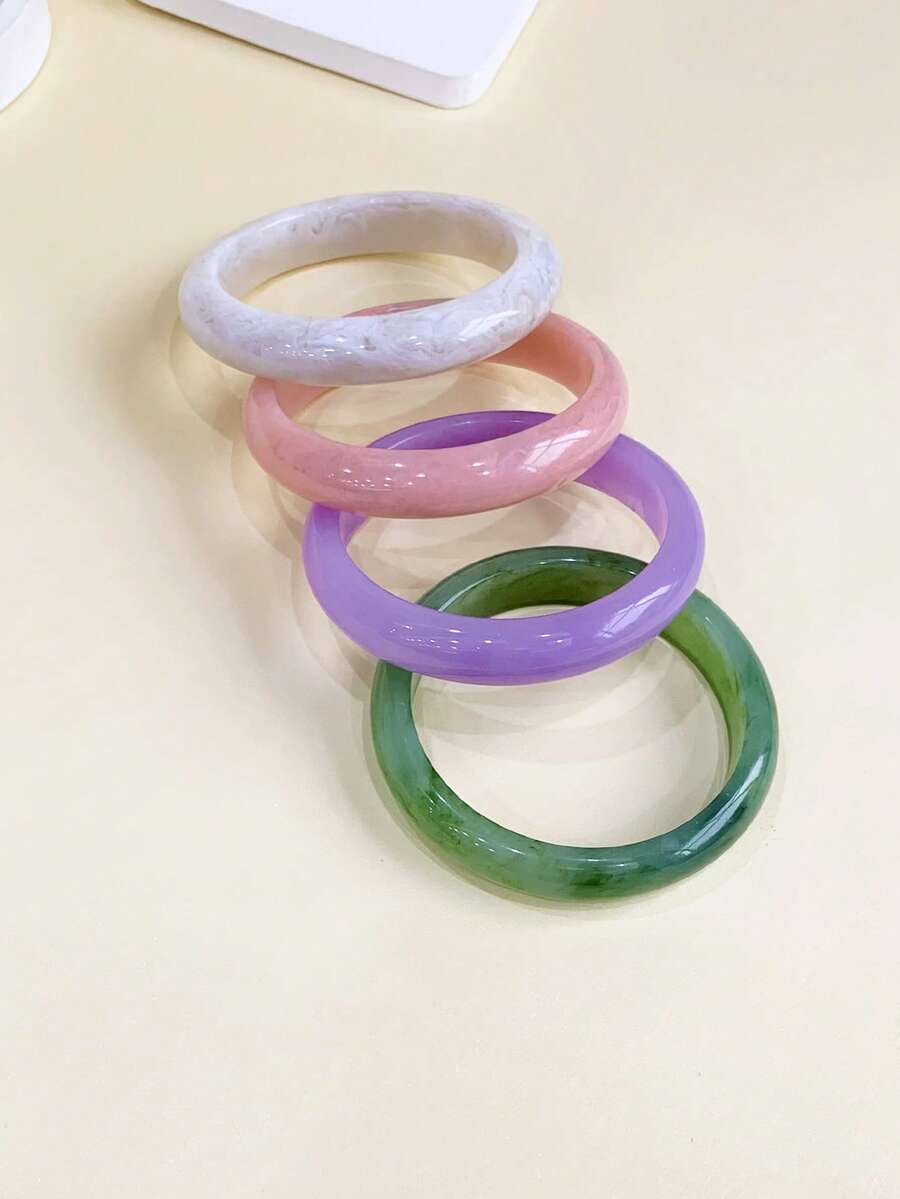 3pcs Elegant Vintage Resin Bracelets, Fashionable Minimalist Design, Suitable For Casual Wear, Women - Multicolor - View 1