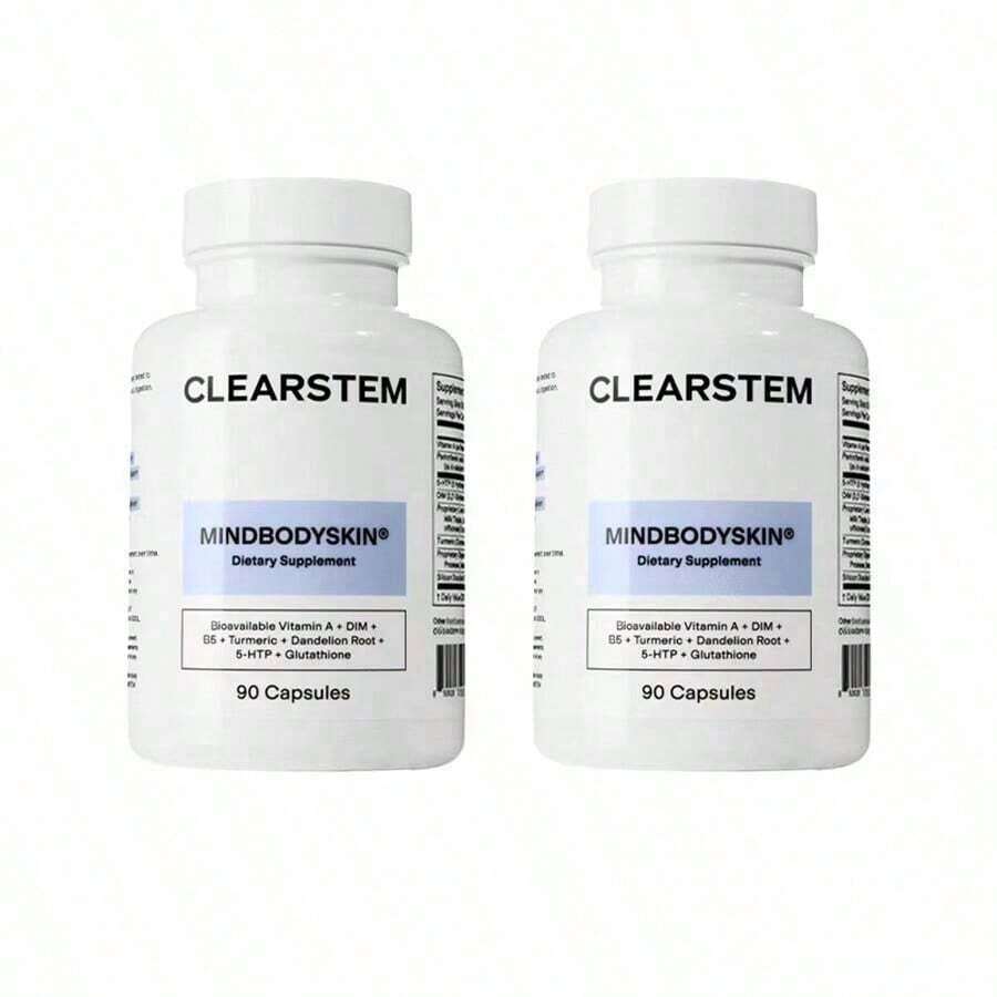CLEARSTEM - MINDBODYSKIN Hormonal Acne Supplement (5-HTP) - Natural DIM Supplement - Skin Care Vitamins - Hormone Balance, Antioxidants - Gluten Free, Cruelty Free - 30 Servings, 90 Capsules - 2PCS - 查看 1