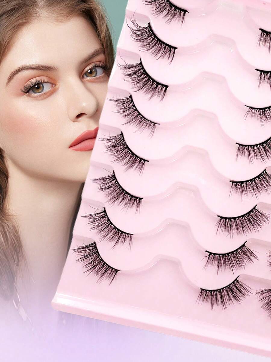 ENCHUW 16 Cặp Mi Giả Nửa Mi Tự Nhiên, Mi Mềm Mịn, Mi Dải Tạo Kiểu Mắt Mèo, Mi Giả Uốn Cong - màu đen - Xem 1