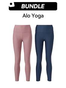 Alo Bộ 2 quần legging thoáng khí, nhanh khô, thấm hút mồ hôi, độ co giãn tốt, dễ giặt, giữ ấm, đa năng, thích hợp cho hoạt động thể thao ngoài trời dành cho nữ, màu hồng và xanh navy W51314r-Navy - Hồng nâu nhạt - xanh hải quân - Xem 1