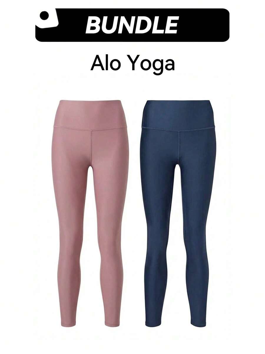 Alo Bộ 2 quần legging thoáng khí, nhanh khô, thấm hút mồ hôi, độ co giãn tốt, dễ giặt, giữ ấm, đa năng, thích hợp cho hoạt động thể thao ngoài trời dành cho nữ, màu hồng và xanh navy W51314r-Navy - Hồng nâu nhạt - xanh hải quân - Xem 1