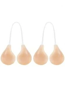 1/2Pcs Nude Reusable Silicone Adhesive Bra With Detachable Clear Straps, Strong Sticky Invisible Bra For Casual & Formal Wear - Apricot - View 11